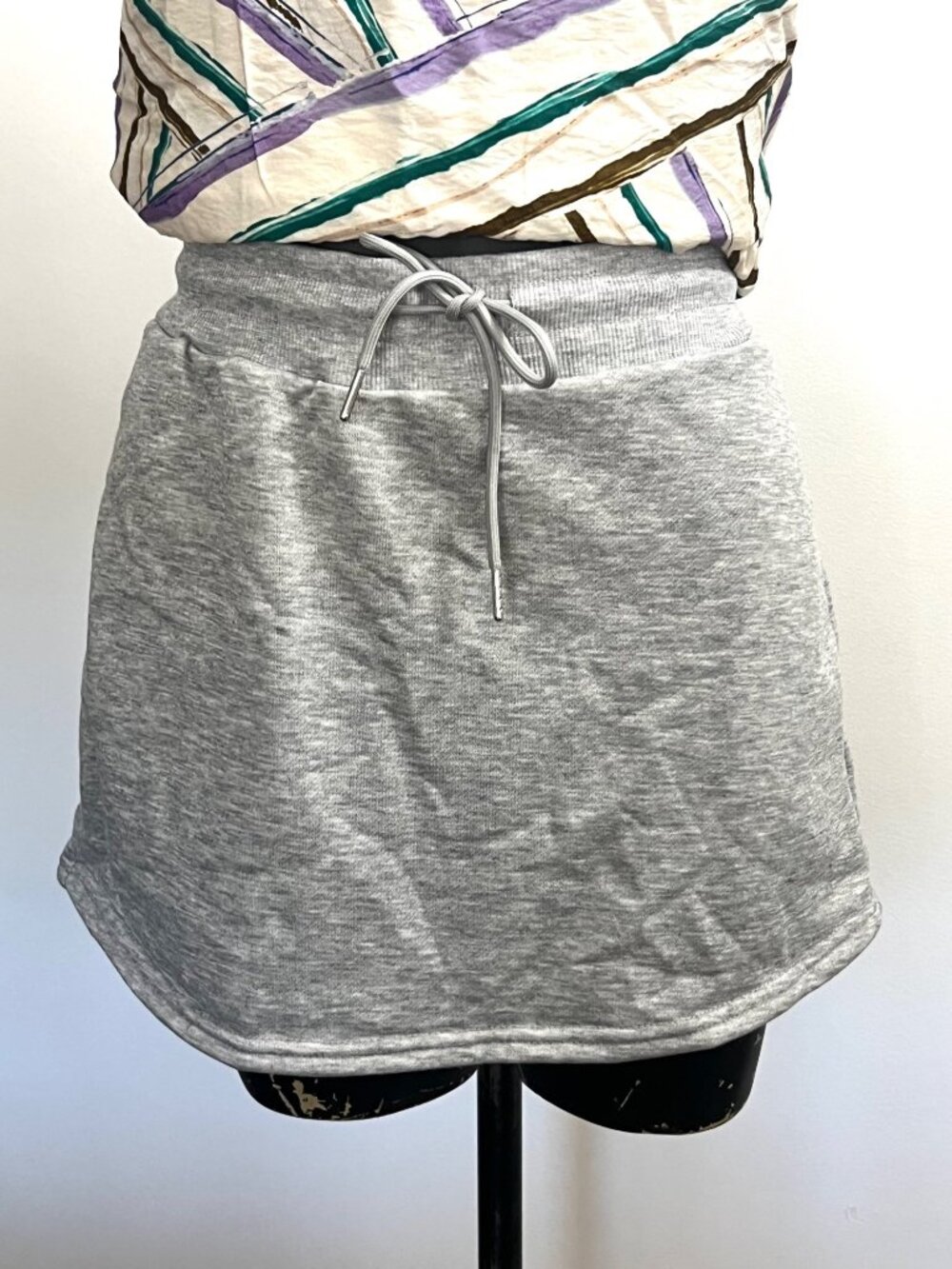 Gray Drawstring Knit Skirt With Pockets Size M Soft Girl